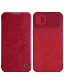 Nillkin Qin Leather Pro Case Cover iPhone 14 Camera Protector Holster Cover Flip Case Red