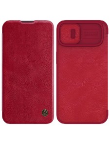 Nillkin Qin Leather Pro Case Cover iPhone 14 Camera Protector Holster Cover Flip Case Red