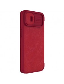 Nillkin Qin Leather Pro Case Cover iPhone 14 Camera Protector Holster Cover Flip Case Red