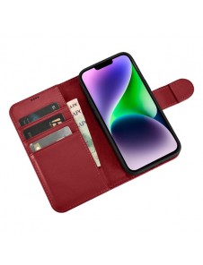 iCarer Wallet Case 2in1 iPhone 14 Leather Flip Case Anti-RFID Red