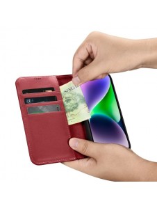 iCarer Wallet Case 2in1 iPhone 14 Leather Flip Case Anti-RFID Red