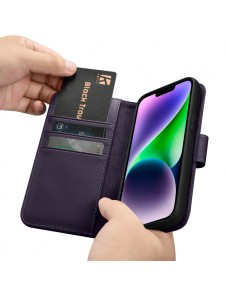 iCarer Wallet Case 2in1 Case iPhone 14 Leather Flip Cover Anti-RFID Dark Purple