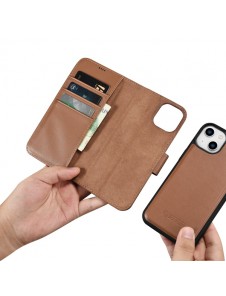 iCarer Wallet Case 2in1 case iPhone 14 leather cover with flap Anti-RFID brown