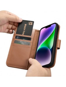 iCarer Wallet Case 2in1 case iPhone 14 leather cover with flap Anti-RFID brown