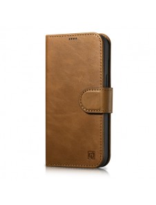 iCarer Oil Wax Wallet Case 2in1 Case iPhone 14 Leather Flip Cover Anti-RFID brown