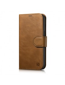 iCarer Oil Wax Wallet Case 2in1 Case iPhone 14 Leather Flip Cover Anti-RFID brown