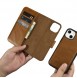 iCarer Oil Wax Wallet Case 2in1 Case iPhone 14 Leather Flip Cover Anti-RFID brown