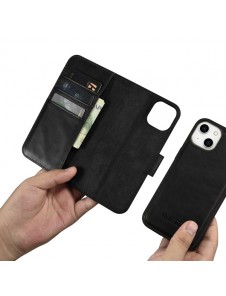 iCarer Oil Wax Wallet Case 2in1 Case iPhone 14 Leather Flip Cover Anti-RFID black