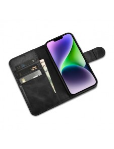 iCarer Oil Wax Wallet Case 2in1 Case iPhone 14 Leather Flip Cover Anti-RFID black