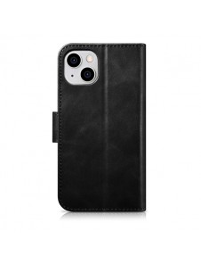 iCarer Oil Wax Wallet Case 2in1 Case iPhone 14 Leather Flip Cover Anti-RFID black