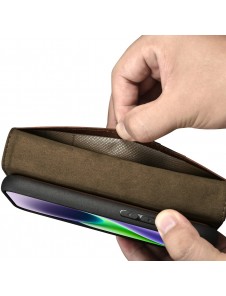 iCarer Oil Wax Wallet Case 2in1 Case iPhone 14 Leather Flip Cover Anti-RFID Brown