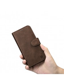 iCarer Oil Wax Wallet Case 2in1 Case iPhone 14 Leather Flip Cover Anti-RFID Brown