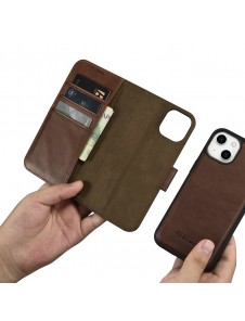 iCarer Oil Wax Wallet Case 2in1 Case iPhone 14 Leather Flip Cover Anti-RFID Brown