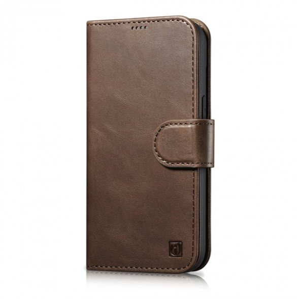 iCarer Oil Wax Wallet Case 2in1 Case iPhone 14 Leather Flip Cover Anti-RFID Brown