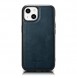 iCarer Leather Oil Wax case covered with natural leather for iPhone 14 blue