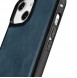 iCarer Leather Oil Wax case covered with natural leather for iPhone 14 blue