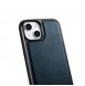 iCarer Leather Oil Wax case covered with natural leather for iPhone 14 blue