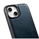 iCarer Leather Oil Wax case covered with natural leather for iPhone 14 blue