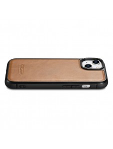 iCarer Leather Oil Wax case covered with natural leather for iPhone 14 brown