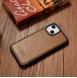 iCarer Leather Oil Wax case covered with natural leather for iPhone 14 brown