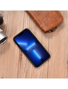iCarer Leather Oil Wax case covered with natural leather for iPhone 14 brown