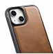 iCarer Leather Oil Wax case covered with natural leather for iPhone 14 brown