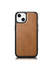 iCarer Leather Oil Wax case covered with natural leather for iPhone 14 brown