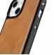 iCarer Leather Oil Wax case covered with natural leather for iPhone 14 brown