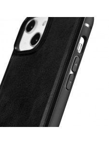 iCarer Leather Oil Wax Genuine Leather Case for iPhone 14 (MagSafe Compatible) Black