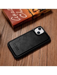 iCarer Leather Oil Wax Genuine Leather Case for iPhone 14 (MagSafe Compatible) Black