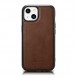 iCarer Leather Oil Wax case covered with natural leather for iPhone 14 brown