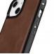 iCarer Leather Oil Wax case covered with natural leather for iPhone 14 brown