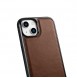 iCarer Leather Oil Wax case covered with natural leather for iPhone 14 brown