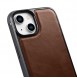 iCarer Leather Oil Wax case covered with natural leather for iPhone 14 brown