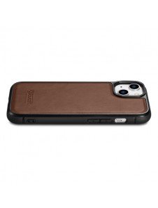 iCarer Leather Oil Wax case covered with natural leather for iPhone 14 brown