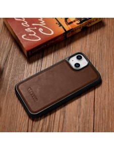 iCarer Leather Oil Wax case covered with natural leather for iPhone 14 brown