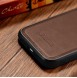 iCarer Leather Oil Wax case covered with natural leather for iPhone 14 brown