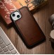 iCarer Leather Oil Wax case covered with natural leather for iPhone 14 brown