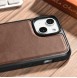 iCarer Leather Oil Wax case covered with natural leather for iPhone 14 brown