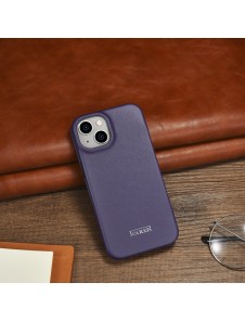 iCarer CE Premium Leather Folio Case iPhone 14 Magnetic Flip Leather Folio Case MagSafe Dark Purple