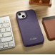 iCarer CE Premium Leather Folio Case iPhone 14 Magnetic Flip Leather Folio Case MagSafe Dark Purple