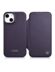iCarer CE Premium Leather Folio Case iPhone 14 Magnetic Flip Leather Folio Case MagSafe Dark Purple