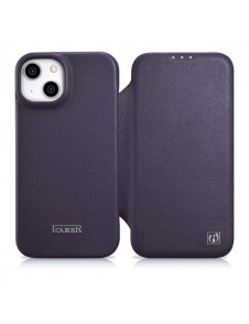iCarer CE Premium Leather Folio Case iPhone 14 Magnetic Flip Leather Folio Case MagSafe Dark Purple