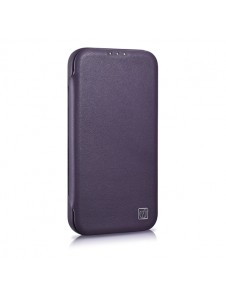 iCarer CE Premium Leather Folio Case iPhone 14 Magnetic Flip Leather Folio Case MagSafe Dark Purple
