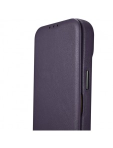 iCarer CE Premium Leather Folio Case iPhone 14 Magnetic Flip Leather Folio Case MagSafe Dark Purple