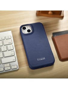 iCarer CE Premium Leather Folio Case iPhone 14 magnetic flip case MagSafe blue