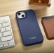 iCarer CE Premium Leather Folio Case iPhone 14 magnetic flip case MagSafe blue