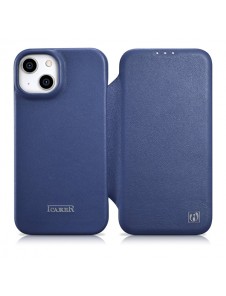 iCarer CE Premium Leather Folio Case iPhone 14 magnetic flip case MagSafe blue