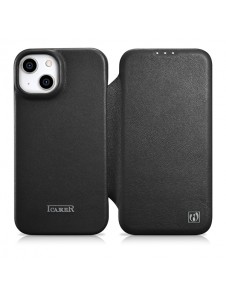 iCarer CE Premium Leather Folio Case iPhone 14 magnetic flip case MagSafe black