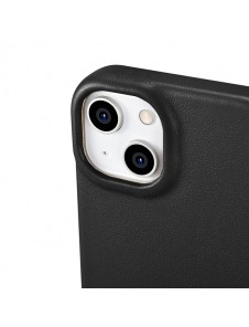iCarer CE Premium Leather Folio Case iPhone 14 magnetic flip case MagSafe black